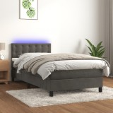 vidaXL Pat continental cu saltea și LED, gri &icirc;nchis, 80x200 cm catifea