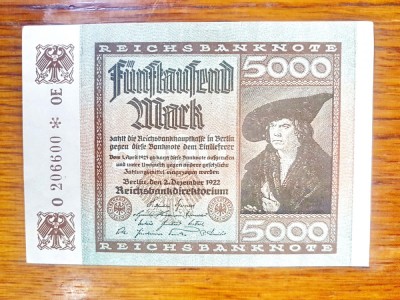 C567-I- Bancnota Germania Reich veche 5000 DM 1922 necirculata. foto