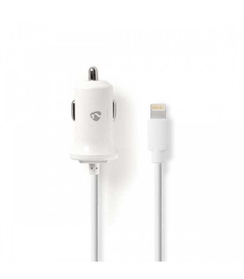Incarcator auto 12V - Apple Lighting 2.4A certificat MFi alb 1m Nedis foto