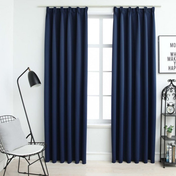 Gossi draperii opace cu carlige, 2 buc., albastru, 140 x 175 cm
