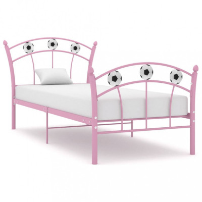 Cadru de pat, cu model de fotbal, roz, 90 x 200 cm, metal foto