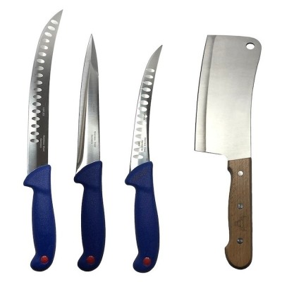 Set profesional de macelarie, filetat, injunghiat, transat, dezosat, 3 cutite, satar foto