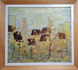 Cumpara ieftin Aurel MĂRGINEANU (-1986)-Vechi şi nou (1979), pictură participare expo, Peisaje, Ulei, Realism