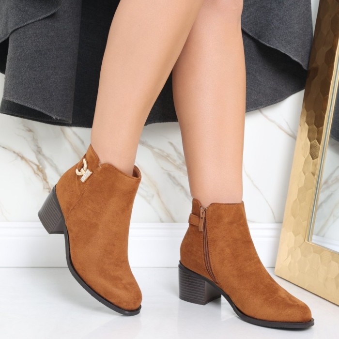 Botine dama Camel din Piele Ecologica Intoarsa Lakina, 39