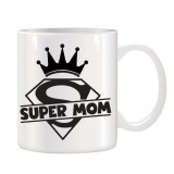 Cana alba ceramica personalizata Super Mom, INOVATIX&reg;. 330ml