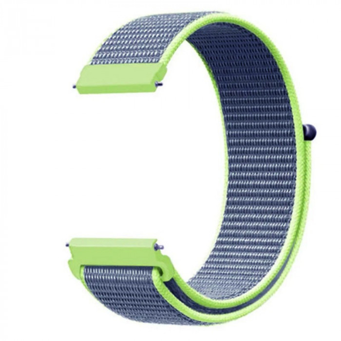 Curea material textil, compatibila Samsung Galaxy Watch 4, 44mm, telescoape Quick Release, Blue-Green
