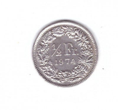 Moneda Elvetia 1/2 franc 1974, stare foarte buna, curata foto