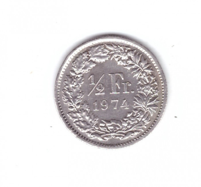 Moneda Elvetia 1/2 franc 1974, stare foarte buna, curata