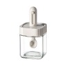 Recipient pentru depozitarea condimentelor, flippy, borcan din sticla, capac si lingura incorporate, uz casnic, 300 ml, 7.1x7.1x14.8 cm, gri