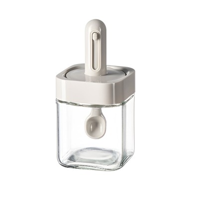 Recipient pentru depozitarea condimentelor, flippy, borcan din sticla, capac si lingura incorporate, uz casnic, 300 ml, 7.1x7.1x14.8 cm, gri foto