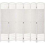 HOMCOM Paravan separator de &icirc;ncăperi cu 6 panouri pliabil din sfoară de h&acirc;rtie 160x170cm decor pentru dormitor alb | Aosom Romania