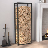 Rastel pentru lemne de foc, negru mat, 50x28x132 cm, otel GartenMobel Dekor, vidaXL