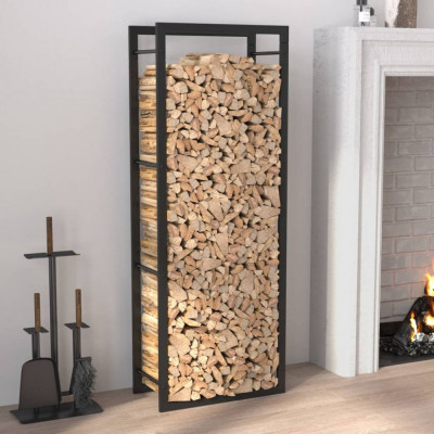 vidaXL Rastel pentru lemne de foc, negru mat, 50x28x132 cm, oțel foto