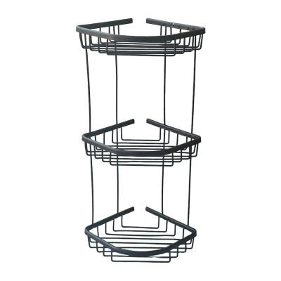 Etajera de colt pentru baie, din aluminiu, 3 rafturi, negru mat, 220 x 220 x 580 mm foto