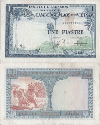 1954, 1 piastre (P-105) - Indochina Franceză foto