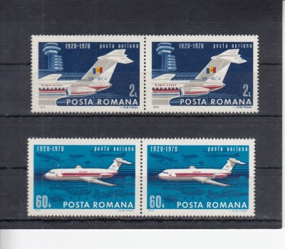 ROMANIA 1970 LP 722 - 50 ANI DE AVIATIE CIVILA IN ROMANIA PERECHE MNH foto