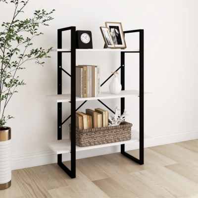 vidaXL Bibliotecă cu 3 rafturi, alb, 80x30x105 cm, lemn masiv de pin foto
