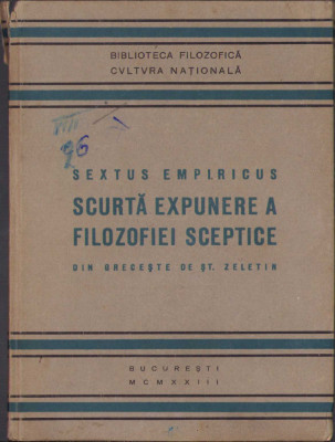 HST C955 Sextus Empiricus Scurtă expunere a filozofiei sceptice foto