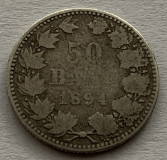 50 Bani 1894, Argint, Romania, VF, RARA! foto