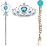 Set accesorii Printesa Elsa, codita, diadema si bagheta magica, 32 cm, 3 ani, argintiu