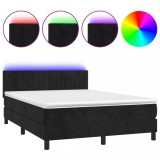 Cumpara ieftin Pat cu arcuri, saltea si LED, negru, 140x190 cm, catifea