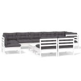 Cumpara ieftin Set mobilier gradina cu perne, 10 piese, alb, lemn masiv pin