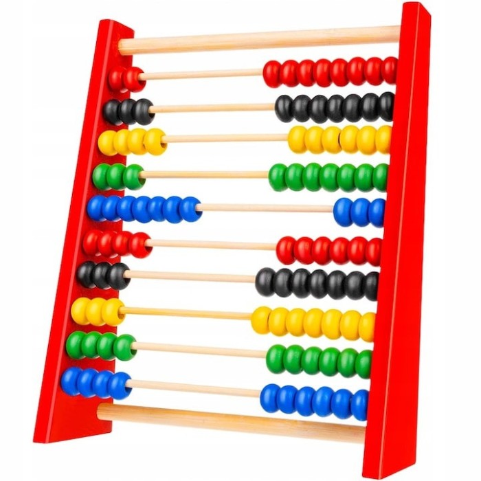 Numaratoare din lemn pentru copii, 10 randuri, 100 bile colorate, 20x16x5 cm
