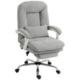 HOMCOM Scaun birou ergonomic, fotoliu de birou &icirc;nclinabil din velur cu suport lombar, &icirc;nălțime reglabilă, gri deschis | Aosom Romania