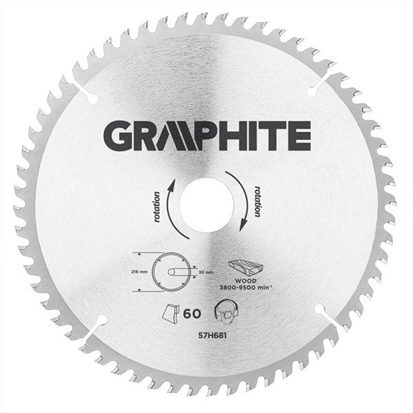Panza ferastrau circular 60 dinti varfuri HM 216x30mm GRAPHITE 57H681 HardWork ToolsRange