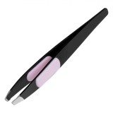 Pensetă Spr&acirc;ncene, Varf &Icirc;nclinat, Lungime 10cm, Negru și Roz