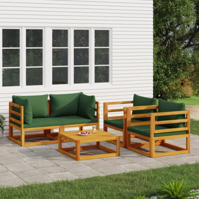 vidaXL Set mobilier de grădină cu perne verzi, 5 piese, lemn masiv foto