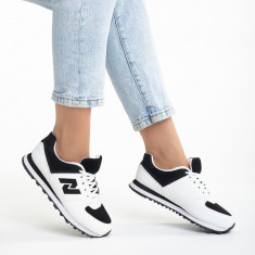 Pantofi sport dama albi cu negru din piele ecologica Leticia foto
