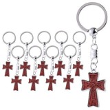 Cumpara ieftin Set 10 brelocuri crestine maro-argintiu 9.5 cm, cruce 3.5 x 2.2 cm cu imaginea lui Isus incrustata, accesorii religioase cu inel metalic pentru chei,