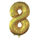 Balon Petrecere, Holografic, Cifra 8, Auriu, 110cm, Folie Aluminiu, Oem