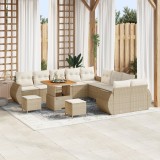 Set canapea grădină vidaXL 13 piese cu perne bej poli ratan acacia, Set dining grădină vidaXL 3 piese cu perne bej poli ratan acacia
