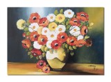 Cumpara ieftin Tablou vaza cu anemone pictat manual, 70x50cm ulei pe panza, gata de expus pe perete