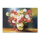 Tablou vaza cu anemone pictat manual, 70x50cm ulei pe panza, gata de expus pe perete