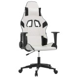 Cumpara ieftin Scaun de gaming de masaj, alb si negru, piele ecologica