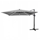 Umbrela gradina/terasa cu LED, Chomik, articulatie tip banana, gri, 300x300 cm