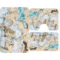 Set Covorașe Baie 3 piese: 60x90cm, 60x45cm, 60x45cm, Piatră crem/albastru