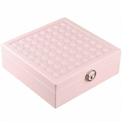 Cutie caseta eleganta Pufo Glam cu oglinda pentru depozitare si organizare bijuterii, 25 x 25 cm, roz foto