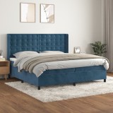 vidaXL Pat box spring cu saltea, albastru &icirc;nchis, 200x200 cm, catifea