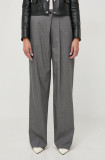 BOSS pantaloni de l&acirc;nă culoarea gri, drept, high waist 50505608