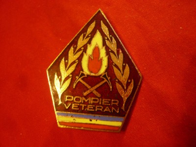 Insigna de Pompier Veteran , metal si email , h=4cm foto