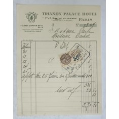 9.CHITANTA ELIBERATA FAMILIILOR DOCTORULUI CONSTANTIN DANIEL SI ANTON CARP , DE HOTELUL &#039; TRIANON PALACE &#039; DIN PARIS , 1932