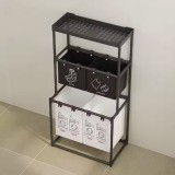 Dulap de baie cu trei straturi si cos pentru rufe, 123x44x57 cm, negru