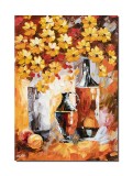 Cumpara ieftin Tablou pictat manual, Natura statica cu flori si fructe, stilizat, 70x50cm ulei pe panza in cutit efect 3D