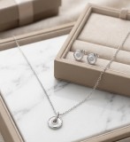 Cumpara ieftin Set din Argint 925 , zGeometric Mother of Pearl, , Colier E i Cercei cu Insertie Sidef E i Zirconii, 4.4g