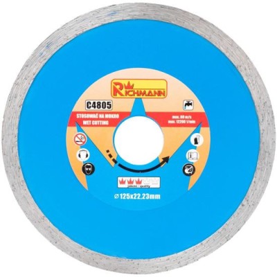 Disc diamantat continuu, placi ceramice, taiere umeda, 125 mm/22.23 mm, Richmann foto