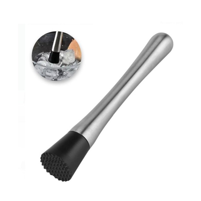 Pistil metalic pentru cocktail, de culoare argintie, cu baza din plastic negru